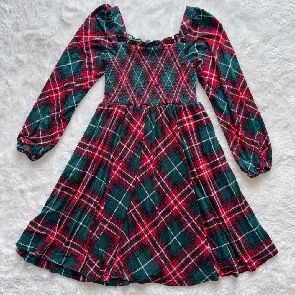 Play by Little Sleepies Girls 5 Fireside Plaid Red Green Long Sleeve Twirl Dress